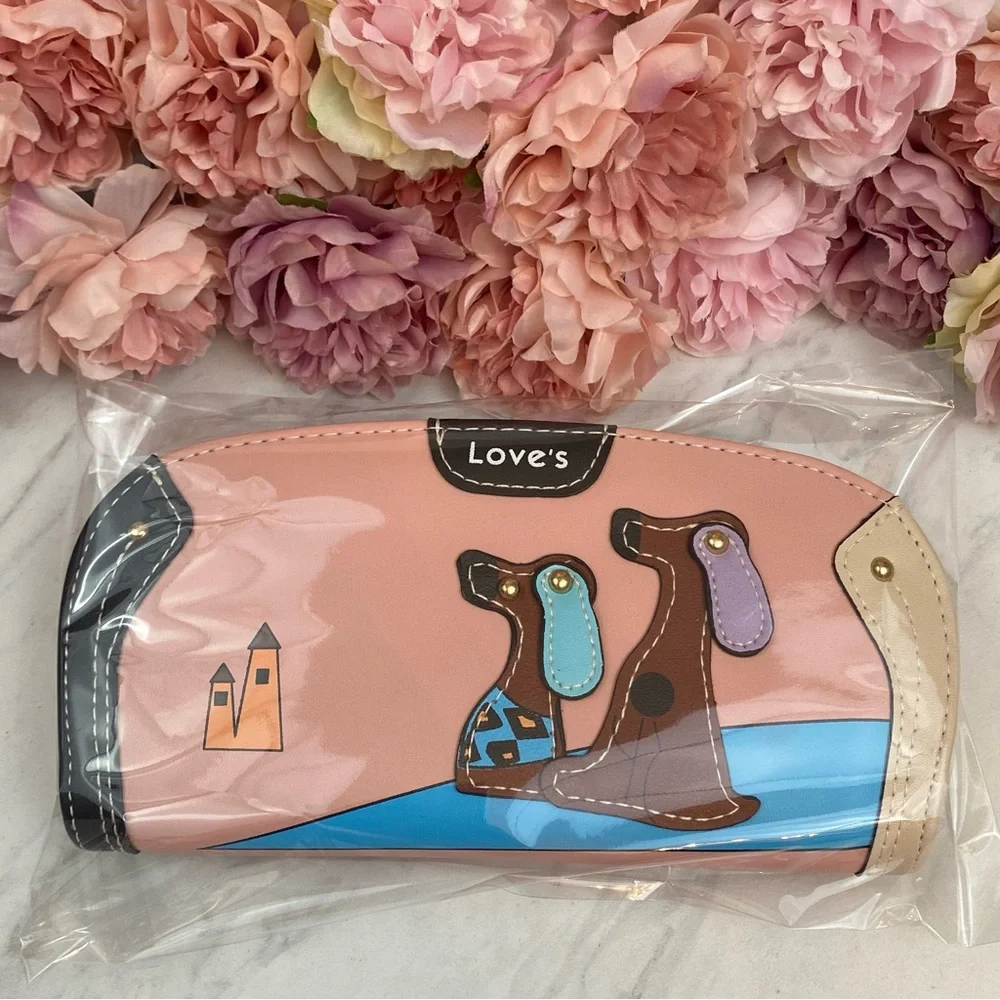 Silly Cartoon Dog Pink Vegan Leather Clutch Wallet - Picture 14 of 16